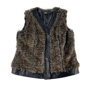 Revue Womens Small Shaggy Faux Fur Vest Brown Sleeveless Vest Jacket Lined